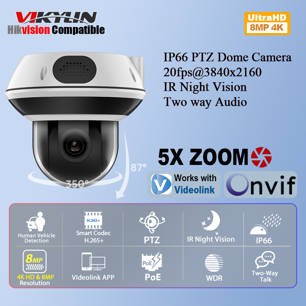 Home Security Online - วิกิลิน 8MP โดม PTZ 5X ซูมอินฟราเรดไนท์วิชั่นกล้องรักษาความปลอดภัย