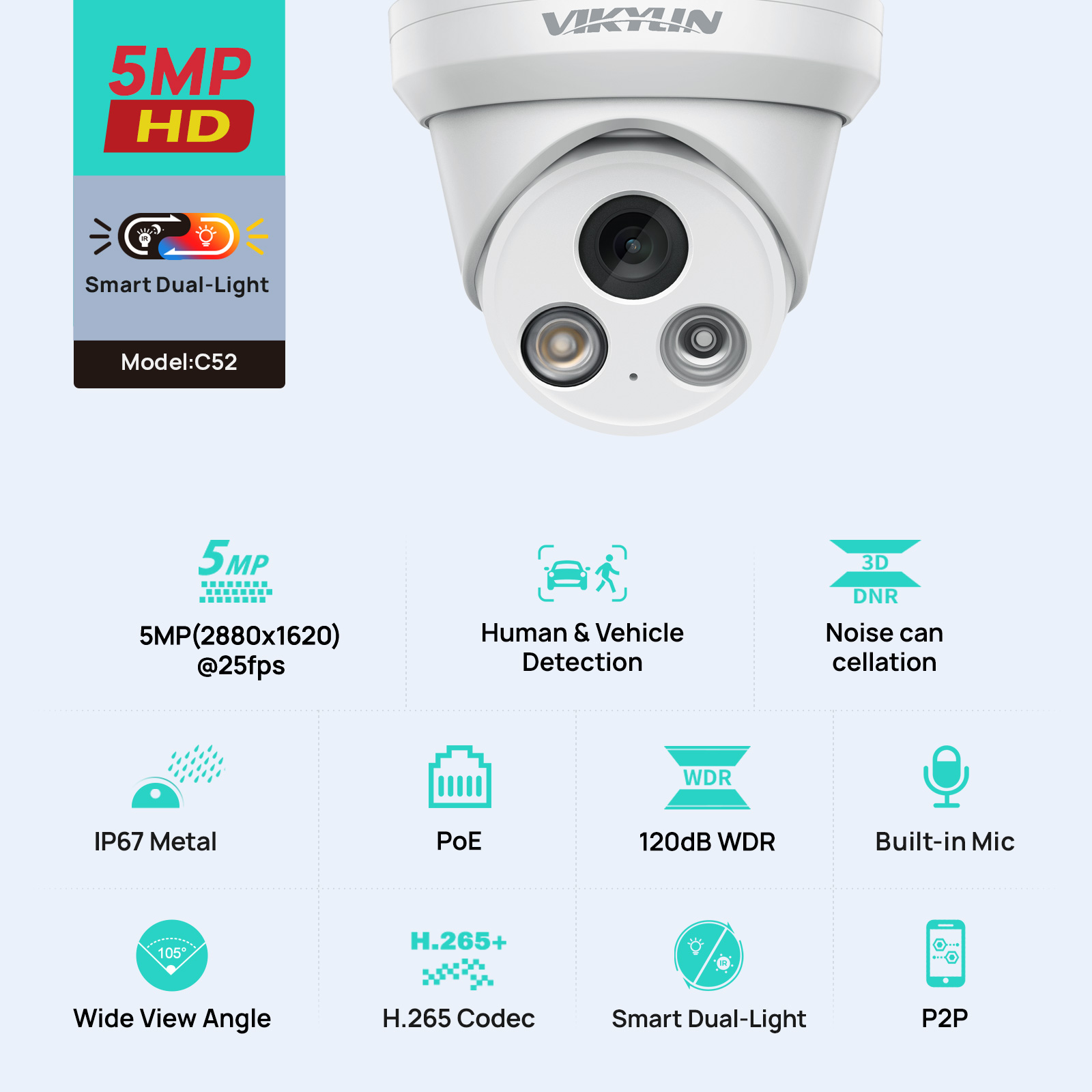 Home Security Service - VIKYLIN 5MP สมาร์ทกล้อง IP แบบแสงคู่กลางแจ้ง POE