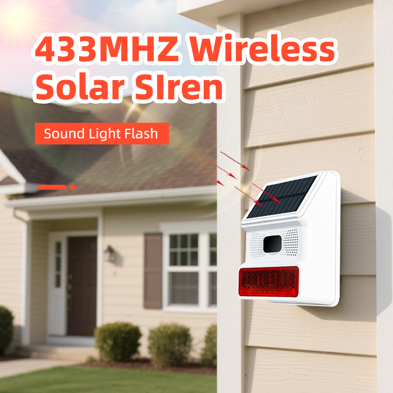 Home Security Lights Outdoors - แตรเตือนภัยกลางแจ้ง 433MHZ ไร้สายพลังงานแสงอาทิตย์เสียงไซเรนแสงแฟลชสำหรับอินเตอร์เน็ตไร้สาย GSM ระบบเตือนภัยการรักษาความปลอดภัยภายในบ้าน -