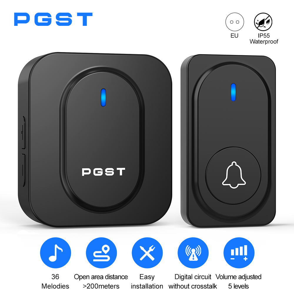 Home Security Lights Outdoors - PGST กริ่งประตูไร้สาย 36 เสียงเรียกเข้า ไฟ LED