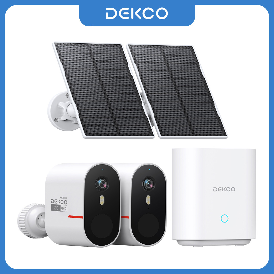 Home Security Systems With Cameras - เด็คโค 3MP ไวไฟระบบกล้องโซลาร์เซลล์ 2 กล้องชุดกล้องรักษาความปลอดภัยภายในบ้านแบบไร้สายกลางแจ้งชุดกล้องมองกลางคืนสีเสียง 2