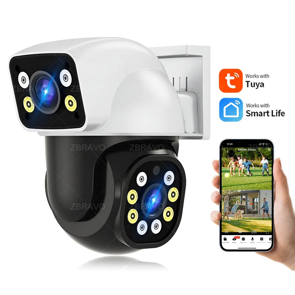 Home Security And Cameras - สมาร์ทไลฟ์ 8MP WiFi Tuya กล้องกลางแจ้งมินิไอพีหน้าจอคู่ 4MP