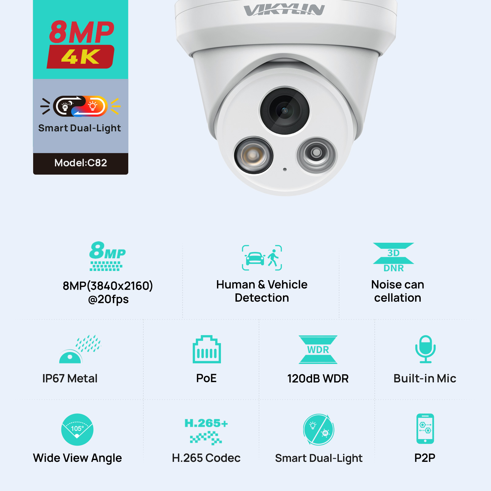 Home Security Service - VIKYLIN 8MP 4K กล้อง IP แบบแสงคู่กลางแจ้ง