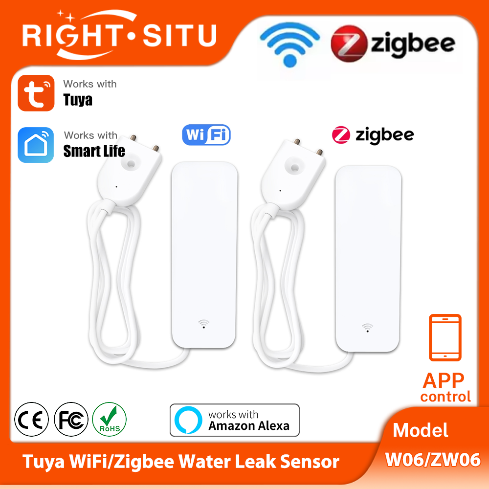 Home Security Technology - เซ็นเซอร์น้ำ Tuya WiFi Zigbee อุปกรณ์ตรวจจับน้ำรั่วอัจฉริยะ สัญญาณเตือนน้ำท่วม