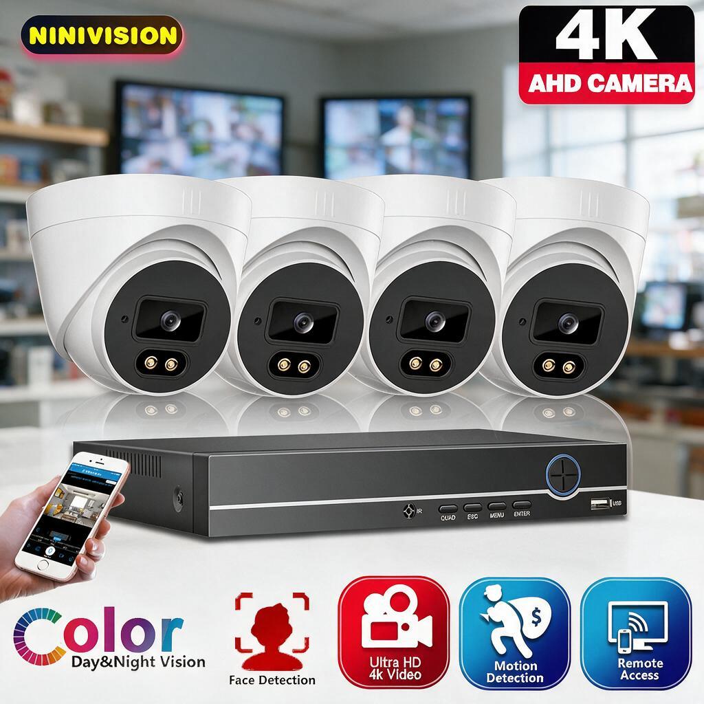 Home Security With Camera - ชุดระบบกล้องวงจรปิด 4CH 4K AHD แบบโดม พร้อม