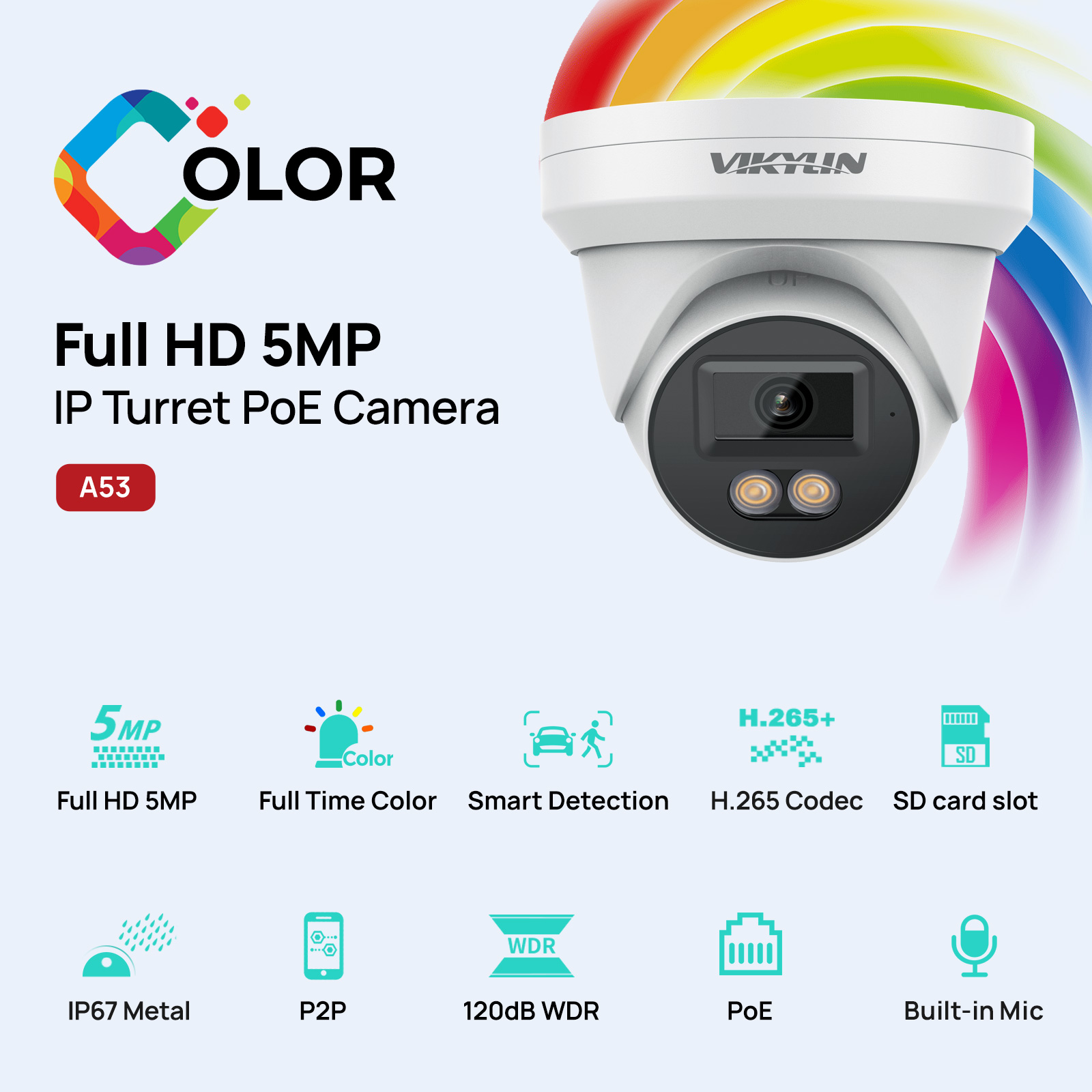 Home Security Service - VIKYLIN 5MP กล้องรักษาความปลอดภัย IP พร้อมระบบเสียงสีเต็มรูปแบบ Poe