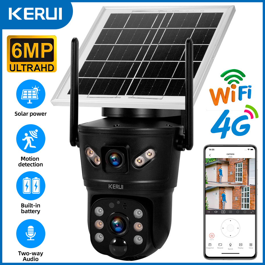 Home Security Video - KERUI กลางแจ้ง 6MP พลังงานแสงอาทิตย์กล้อง 4G SIM