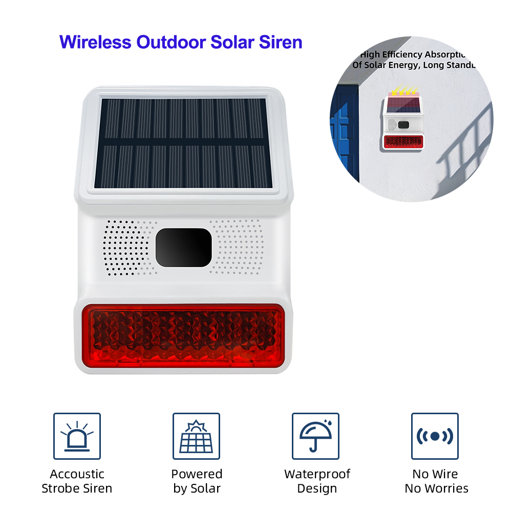 Home Security Lights Outdoors - Taiboan ไฟสัญญาณเตือนพลังงานแสงอาทิตย์ไร้สาย433MHz, klakson ALARM กลางแจ้งสำหรับระบบเตือนภัยความปลอดภัยในบ้าน WIFI