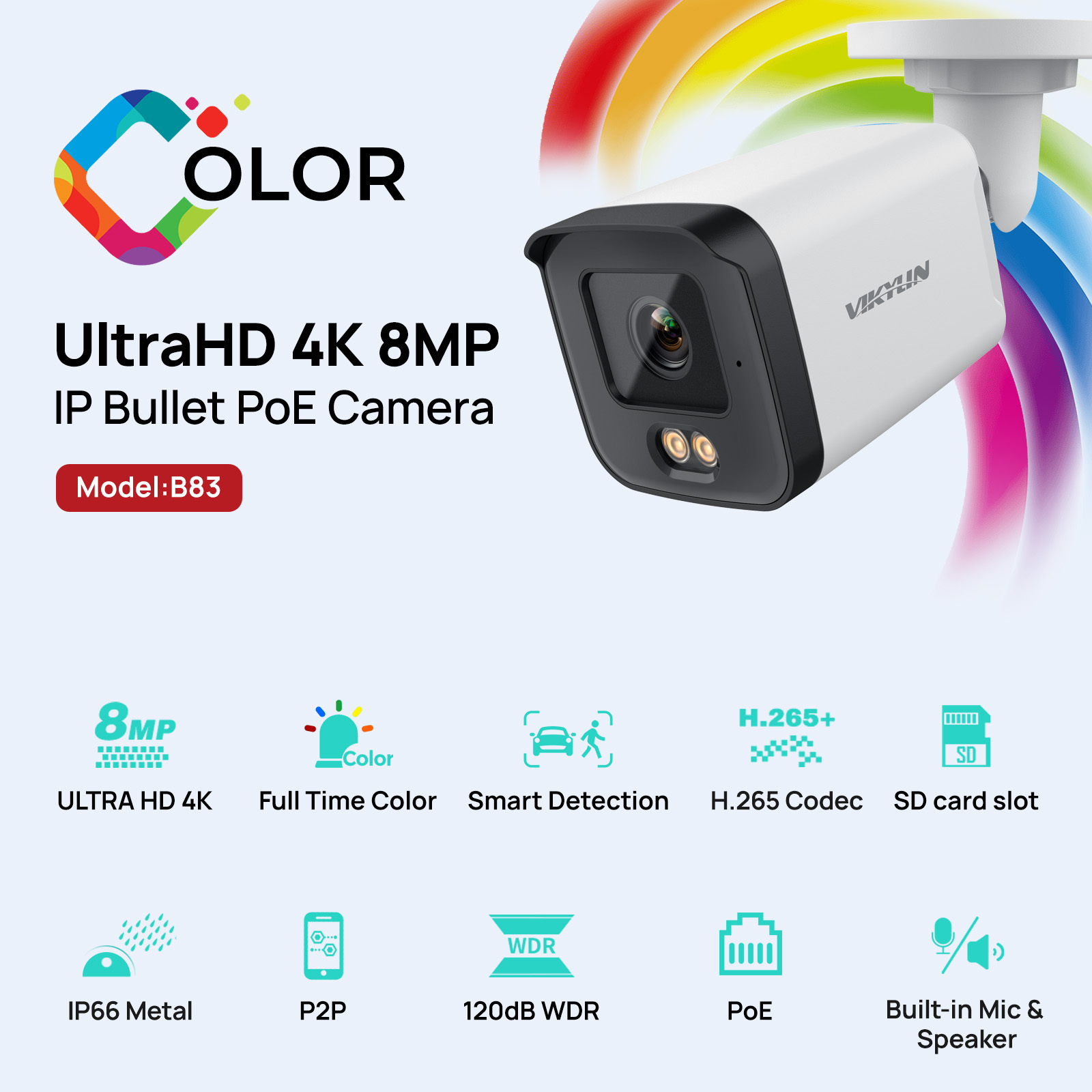 Home Security Service - VIKYLIN กล้องรักษาความปลอดภัย IP ความละเอียดสูง 8MP แบบ