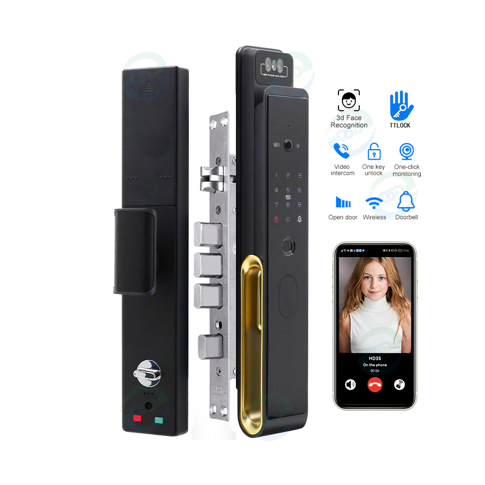 Door Lock Smart Keypad - ระบบอินเตอร์คอมวิดีโอ WiFi พร้อมกล้องวงจรปิด ระบบล็อคประตูด้วยลายนิ้วมือดิจิตอล ตรวจสอบแบบเรียลไทม์ ระบบจดจำใบหน้า