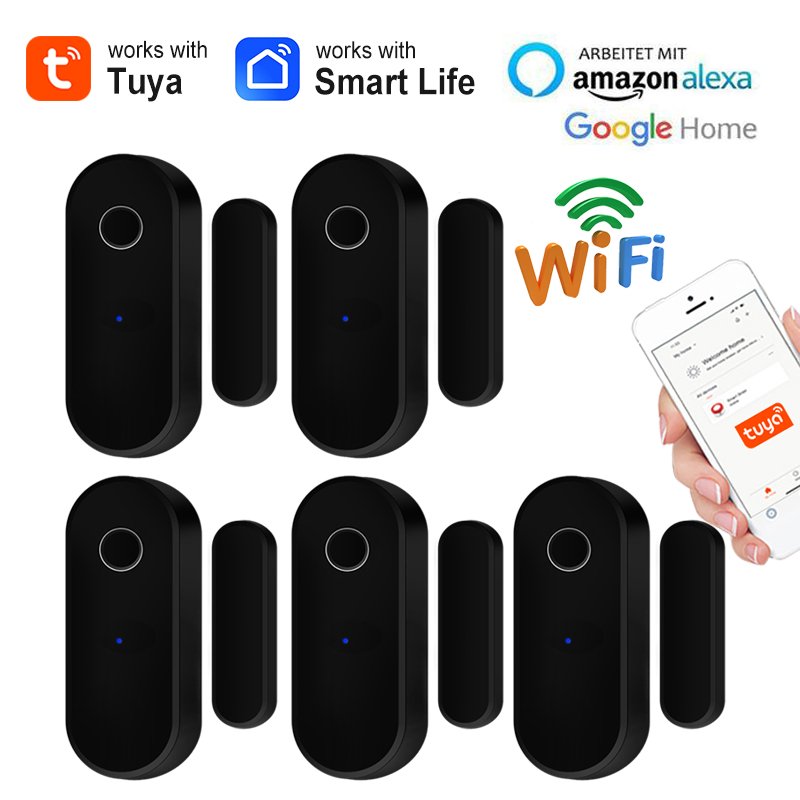 Home Security Technology - Tuya WiFi ประตูเปิดปิดเครื่องตรวจจับสีดํา Smart Life APP