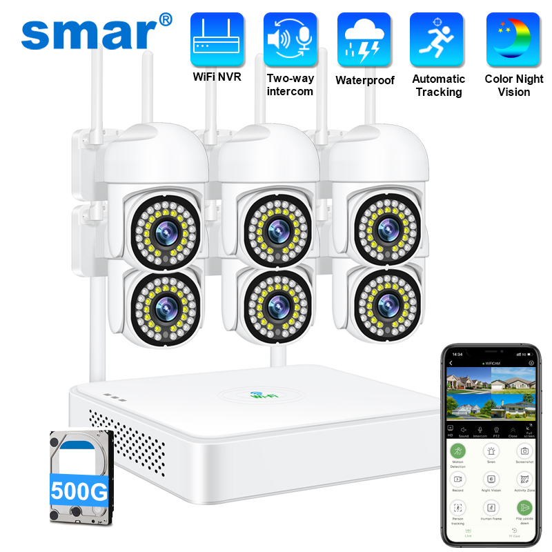 Home Security Systems With Cameras - สมาร์ 3MP กล้องวงจรปิดไร้สายระบบกล้องรักษาความปลอดภัย PTZ Wifi ชุดกล้องวงจรปิดกลางแจ้ง